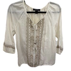 Nine West Cream Embroidered Blouse